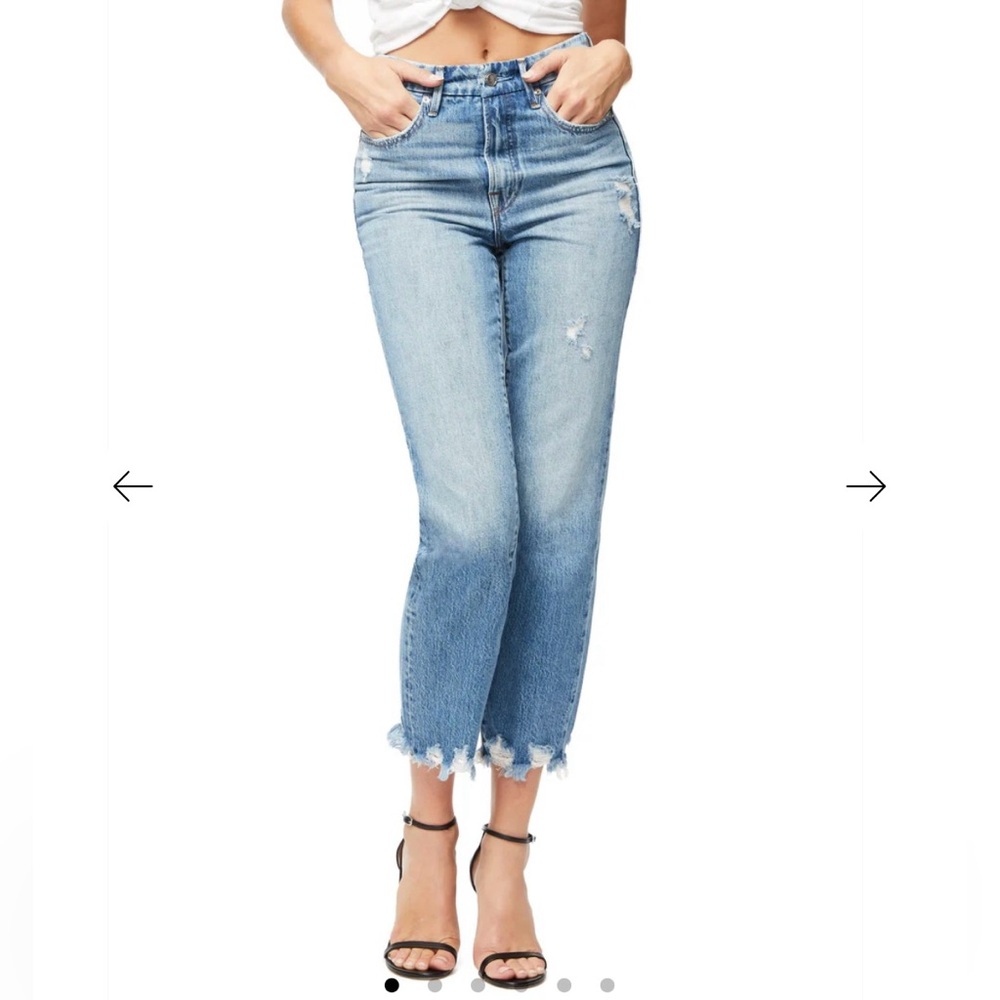 NWT Good American Good Vintage Chewed Hem Mid Rise Medium Wash Jeans Size 18